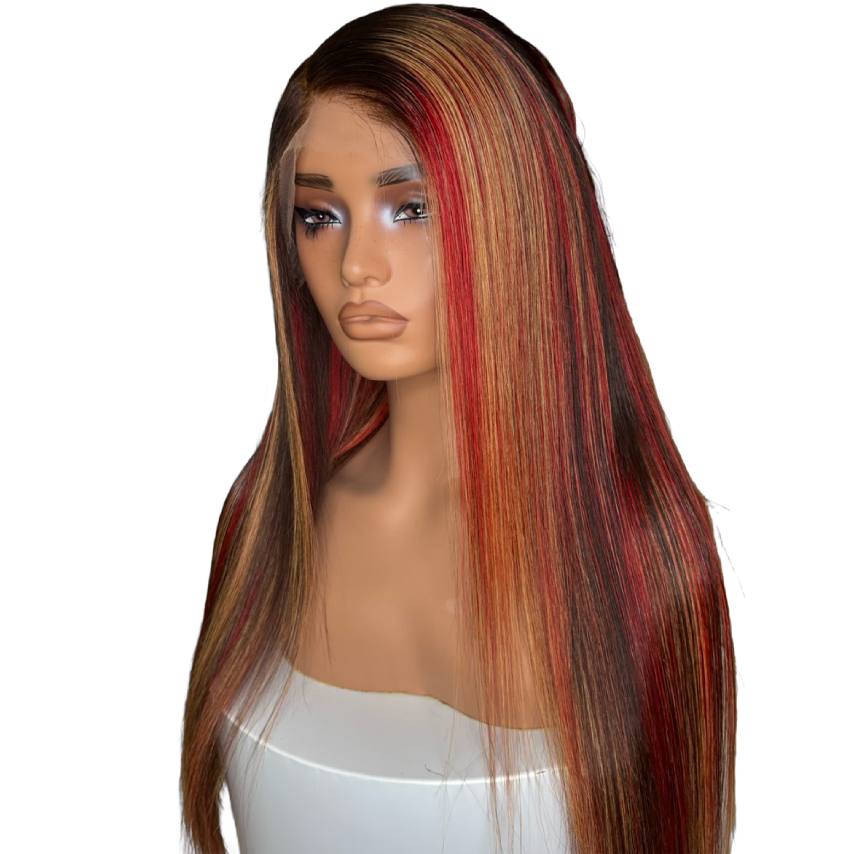 26’’ straight Red highlight 13x4 HD frontal wig - Image 1